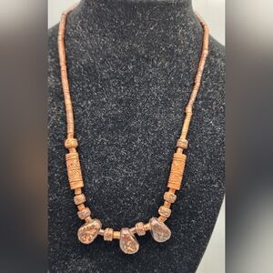 Vintage Carved Wood Bead Necklace Tribal Ethnic Bohemian Statement‎ Jewelry 17.5
